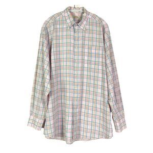 Peter Millar Pink & Blue Plaid Button-Down Cotton Dress Shirt, Men's XL
